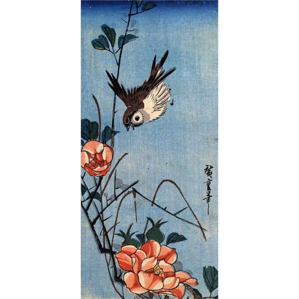 Hiroshige Sparrows and Wild Rose