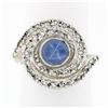 Image 1 : Vintage 14k White Gold 2.29 ctw Bezel Blue Star Sapphire Round Diamond Swirl Rin