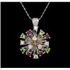 Image 1 : 14KT White Gold 2.52 ctw Tourmaline and Diamond Pendant With Chain