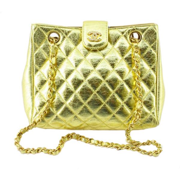 Chanel Gold Metallic Quilted Lambskin Leather Supermodel Chain Small Shoulder Ba