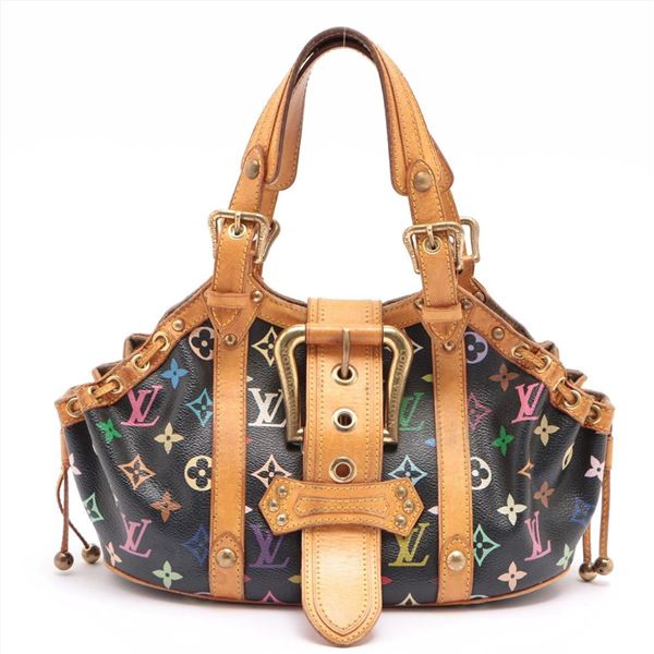 Louis Vuitton Black Multicolor Monogram Canvas Leather Theda GM Hobo Bag