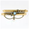 Image 2 : Victorian 14k Gold Opal, Seed Pearl, & Natural Pearl Dangle Dual Bar Brooch