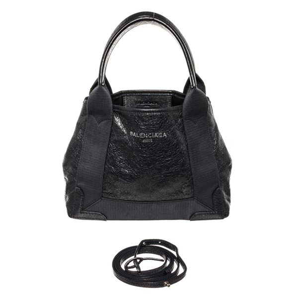 Balenciaga Black Calfskin Leather XS Navy Cabas Tote Bag