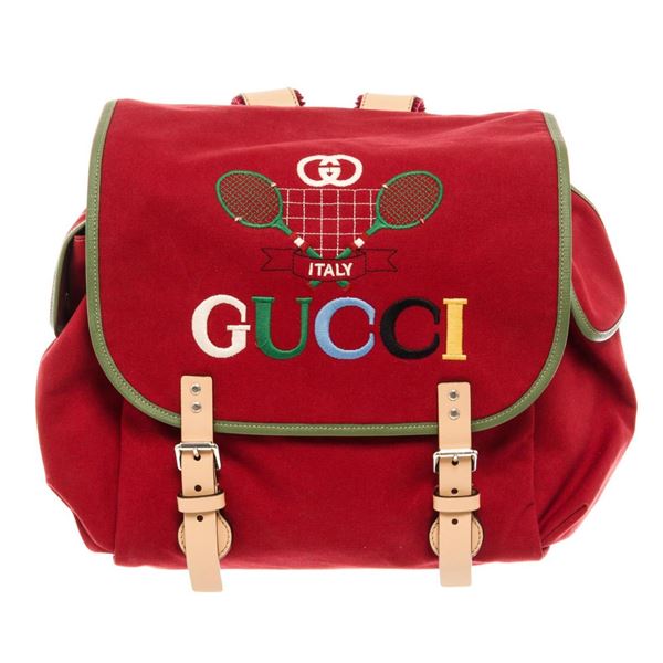 Gucci Red GG Embroidered Canvas Children's Tennis Backpack