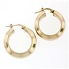 Image 2 : New Italian Simple 14K Yellow Gold Large Wide Grooved Circle Hoop Snap Earrings