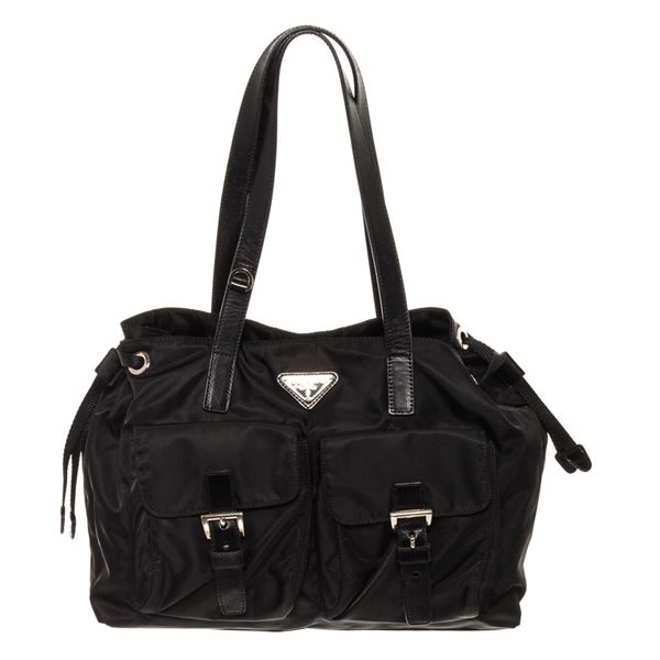 Prada Black Tessuto Nylon Two-Pocket Tote Bag