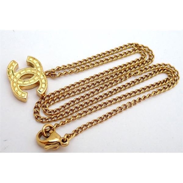 Chanel Gold-tone Quilted CC Logo Pendant Necklace