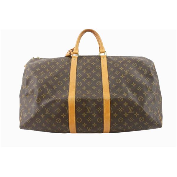 Louis Vuitton Brown Monogram Canvas Leather Keepall 55 cm Duffle Bag Luggage