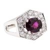 Image 1 : 3.14 ctw Oval Mixed Rhodolite Garnet And Round Brilliant Cut Diamond Ring - 14KT