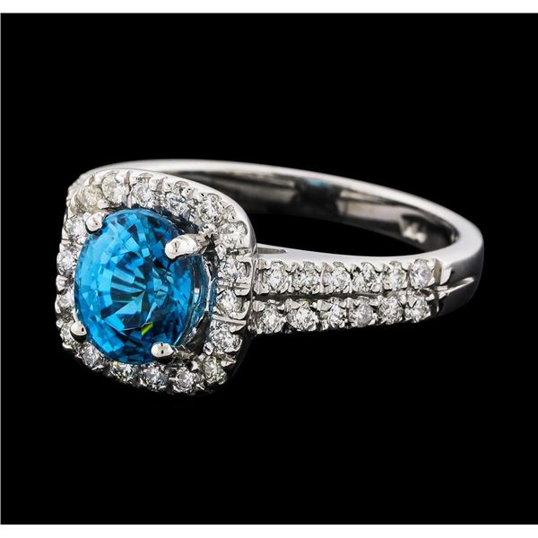 2.34 ctw Blue Zircon and Diamond Ring - 14KT White Gold