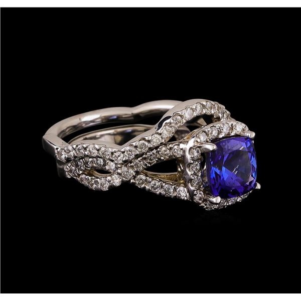 14KT White Gold 1.22 ctw Tanzanite and Diamond Ring and Guard