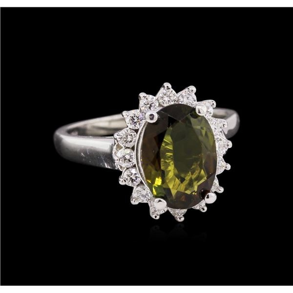 2.30 ctw Green Tourmaline and Diamond Ring - 14KT White Gold