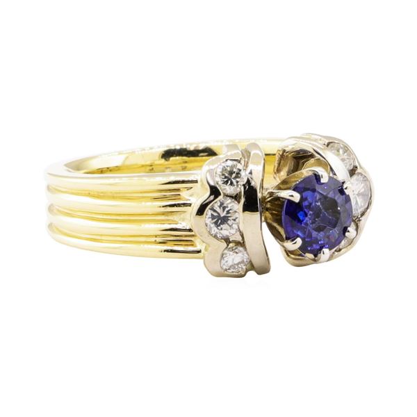 1.27 ctw Blue Sapphire And Diamond Ring - 14KT Yellow And White Gold