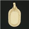 Image 2 : Solid 18k Yellow Gold Simple Engravable Polished Oval Pendant w/ Grooved Frame