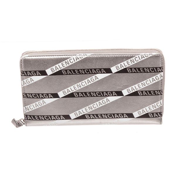 Balenciaga Silver Leather Zippy Wallet