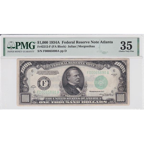 1934A $1000 Federal Reserve Note Atlanta