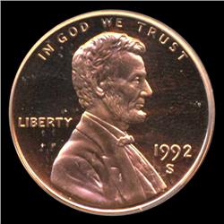 1992S US Lincoln Proof Cent Coin Graded PR70 DCAM Red (COI-4188)