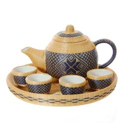 Fine Woven Bamboo Over Ceramic Tea Set (DEC-026)