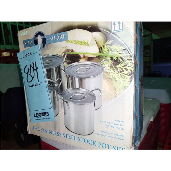 NEW 4 PC STAINLESS STEEL STOCK POT SET, 6, 8, 12 & 16 QT