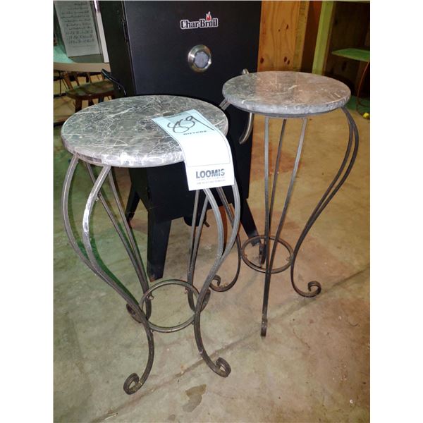SET OF 2 MARBLE IRON PLANT STANDS