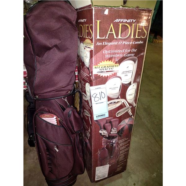 LADIES AFFINITY 17 PC GOLF CLUB SET, LOOKS NEW, COST $300.00