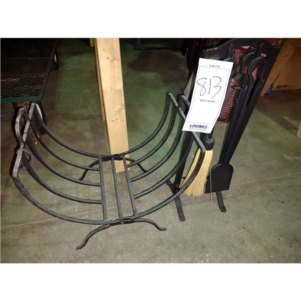 NEW IRON FIREPLACE SET & LOG HOLDER INSERT