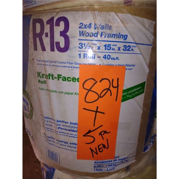 NEW ROLLS OF R13 FIBERGLASS INSULATION KRAFTFACED 2X4 WALLS WOOD