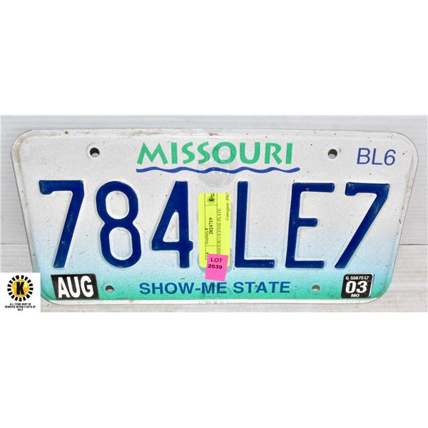 MISSOURI LICENSE PLATE