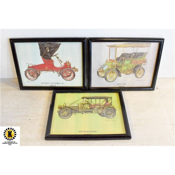 VINTAGE (3) FRAME ANTIQUE CARS