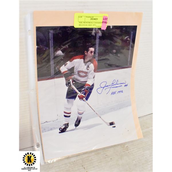 NHL MONTREAL CANADIENS JEAN BELIVEAU HOF 1972