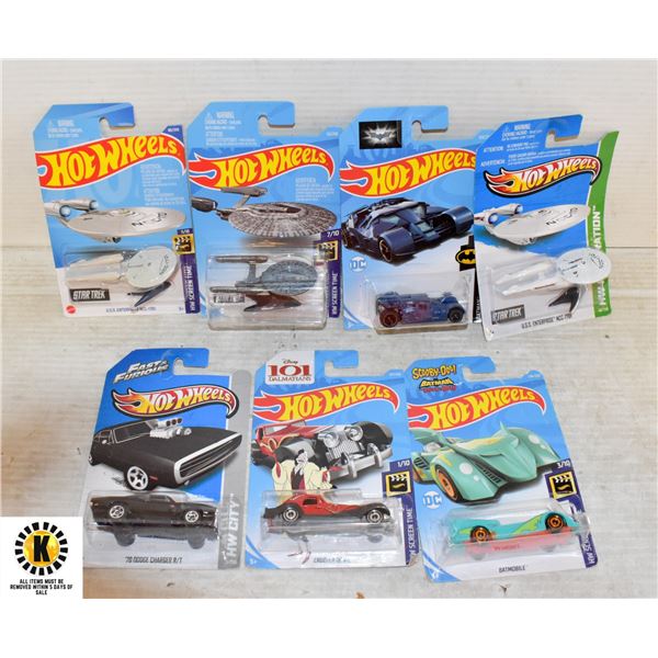 7 SEALED HOT WHEELS BATMAN, DISNEY, STAR TREK,