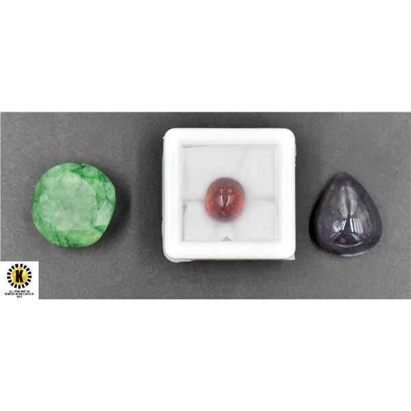 #191-NATURAL CHALCEDONY, EMERALD, GARNET 55.95CT