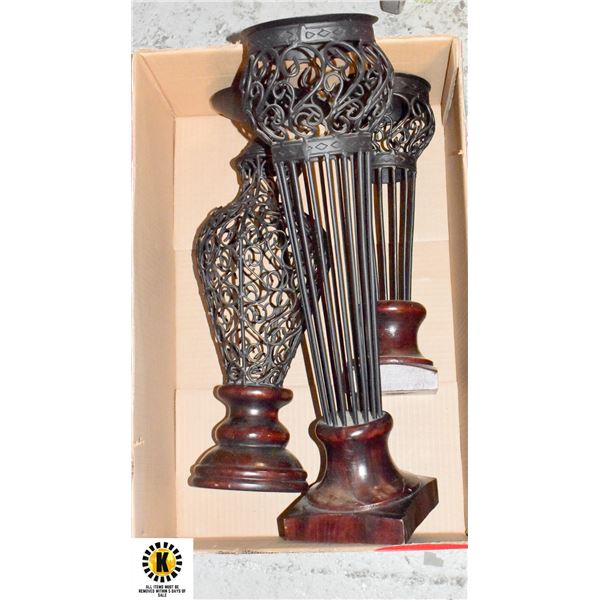 SET OF 3 X METAL PILLAR CANDLE HOLDERS