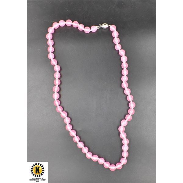 #150-NATURAL PINK  JADE NECKLACE 17"