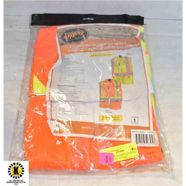 PIONEER HI-VIZ DROP SHOULDER SAFETY VEST W/SNAPS