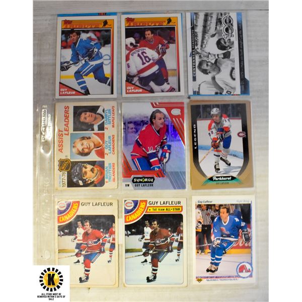 13 GUY LEFLEUR NHL CARDS HOF INSERTS 70'S AND