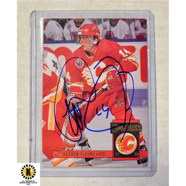 AUTOGRAPHED THEOREN FLEURY CALGARY FLAMES CARD