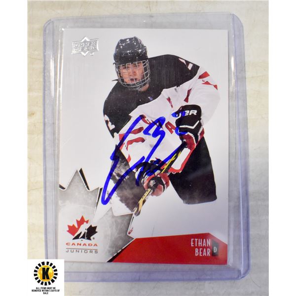 ETHAN BEAR AUTOGRAPHED TEAM CANADA HOCKEY CARD