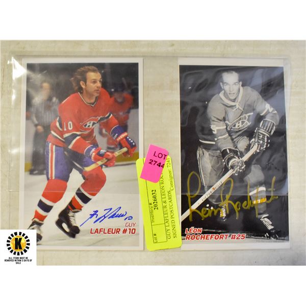 GUY LAFLEUR & LEON ROCHEFORT SIGNED POSTCARDS