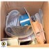 BOX OF ASSORTED SHOP SUPPLIES, INCLUDES AIR TOOL