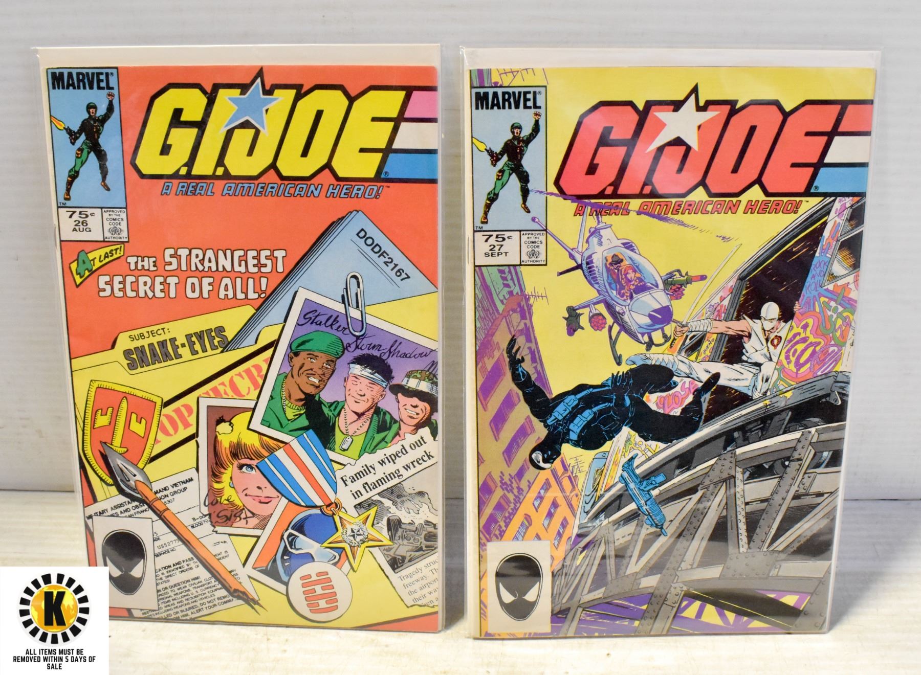 MARVEL GI JOE 26, 27 COMIC LOT, SNAKE EYES ORIGIN