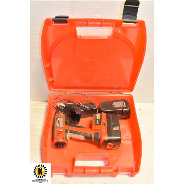 BLACK & DECKER DRIL W/ 2 BATTERIES, CHARGER & CASE