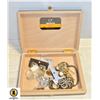 Image 1 : CIGAR BOX FULL OF ESTATE EARRINGS &RHINESTONE BELT