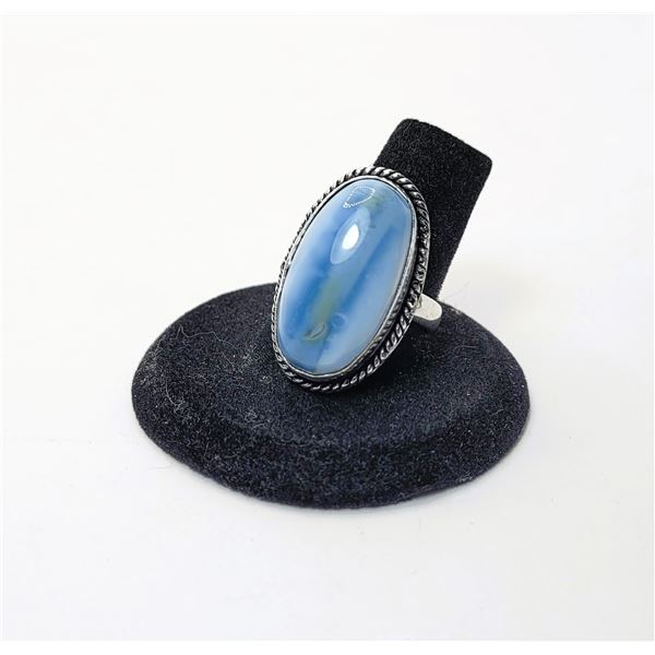 13)  NATURAL OVAL BLUE OWYHEE OPAL RING,  SIZE