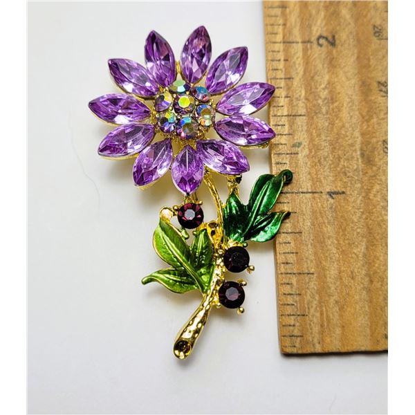 11)  PURPLE WITH RAINBOW CRYSTALS FLOWER