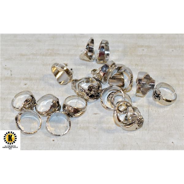 LOT OF 18 SKULL HEAD RINGS ALL TOGETHER