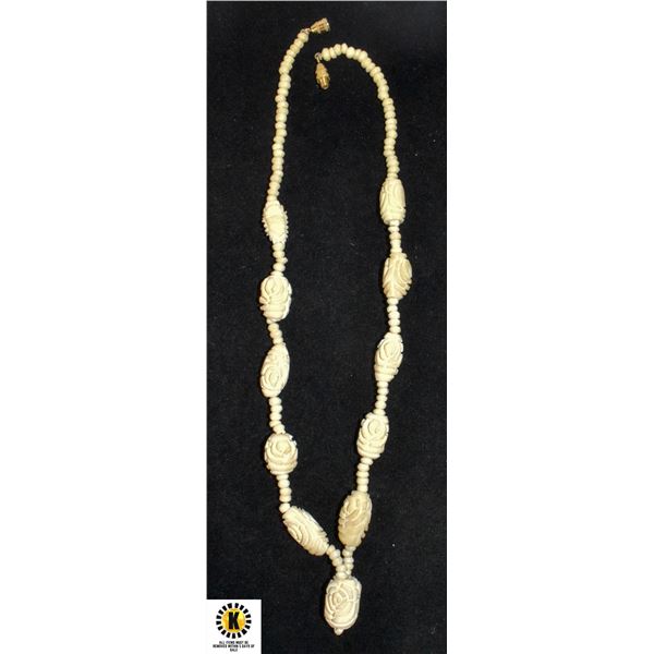 ESTATE CARVED IVORY ROSETTE OLD NECKLACE