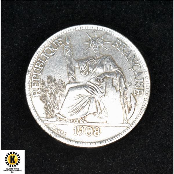 1908 FRENCH COMMERCE 0.900 LARGE SILVER COIN