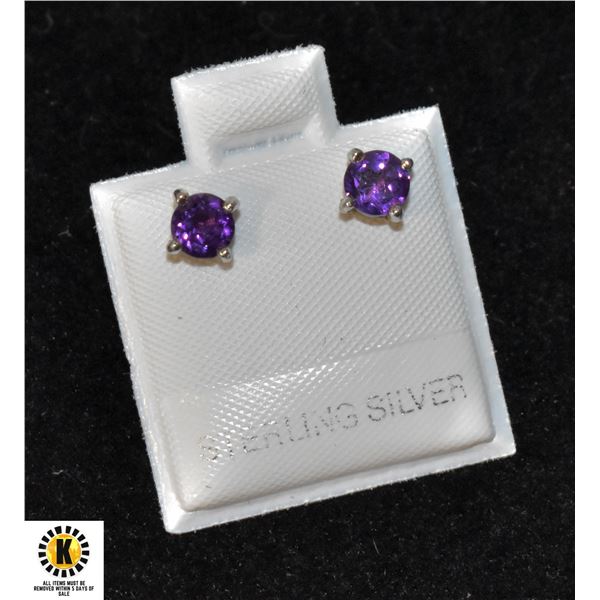 #72-NATURAL  PURPLE AMETHYST STUD EARRINGS 5MM