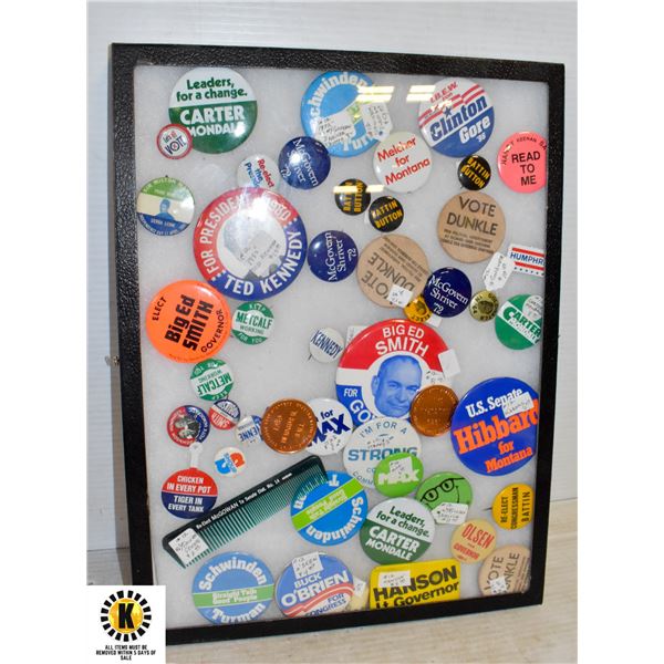 DISPLAY OF OVER 45 VINTAGE US ELECTION BUTTONS